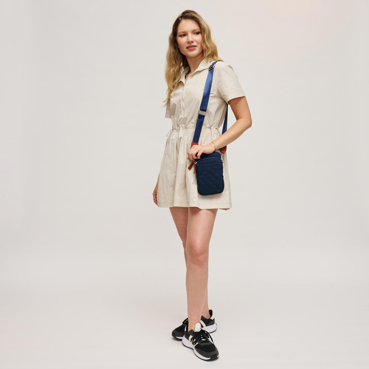 Woman wearing Navy Tan Urban Expressions Vesna Crossbody 840504206054 View 4 | Navy Tan