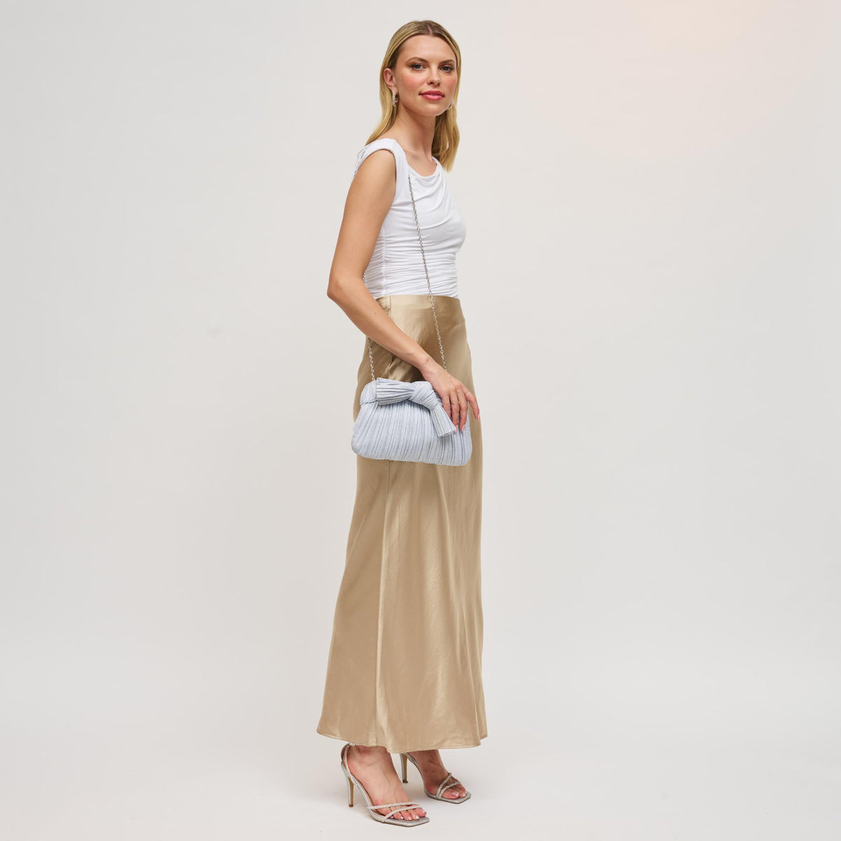 Woman wearing Silver Urban Expressions Yvonne Clutch 840611198600 View 2 | Silver