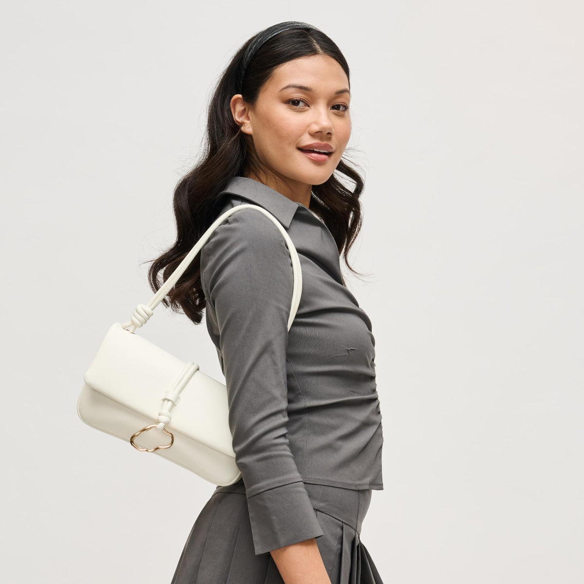 Woman wearing White Urban Expressions Belina Crossbody 840504206535 View 3 | White