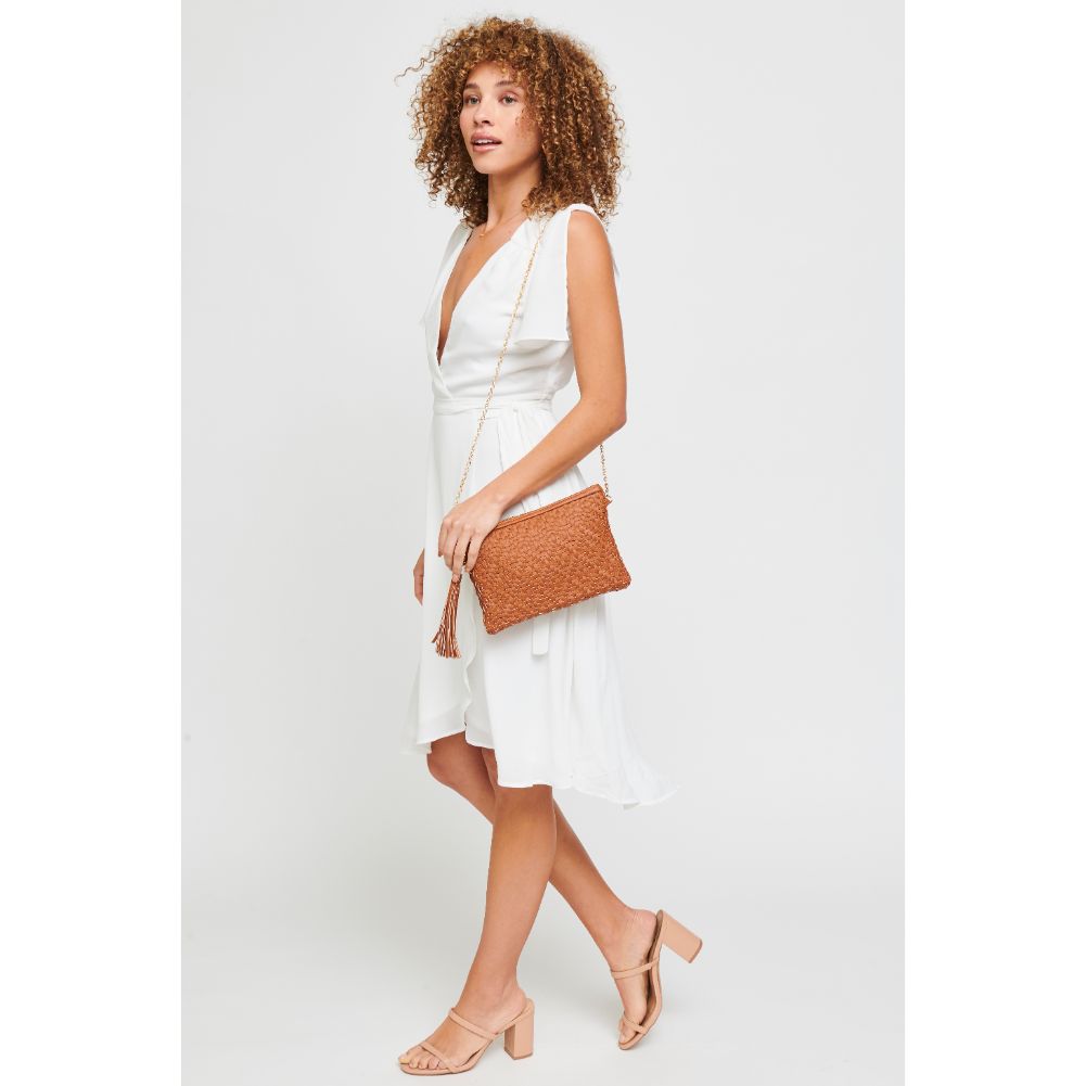 Woman wearing Tan Urban Expressions Jess Clutch 840611172495 View 4 | Tan