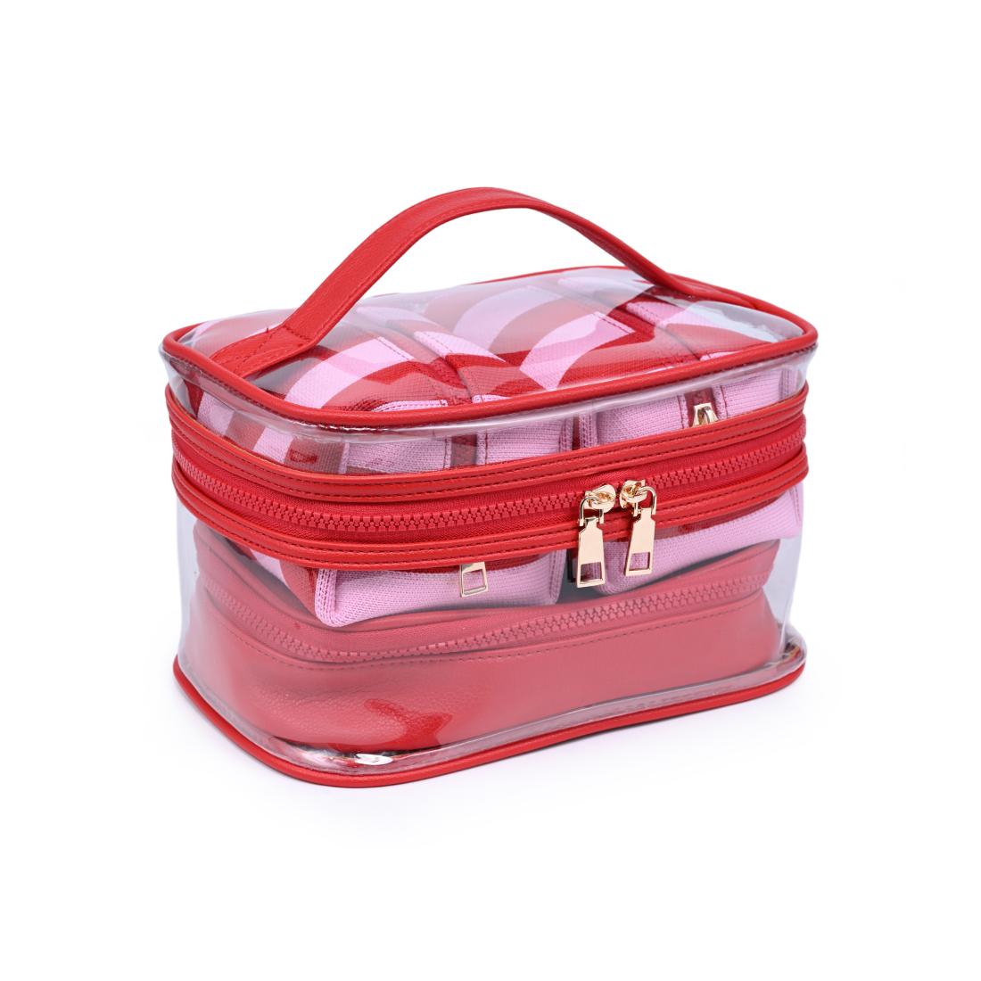 Urban Essentials Essential Stripes - 4 Piece Train Case Set 840504215667 View 6 | Red Pink