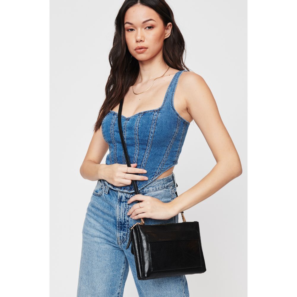 Woman wearing Black Urban Expressions Morris Lizard Crossbody 840611108517 View 1 | Black