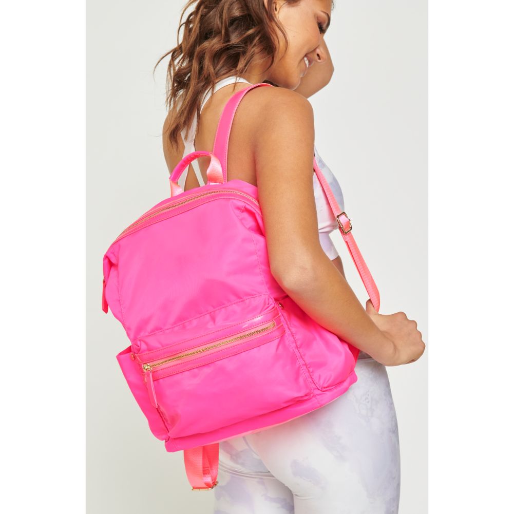 Woman wearing Neon Pink Urban Expressions Zenon Backpack 840611167132 View 1 | Neon Pink
