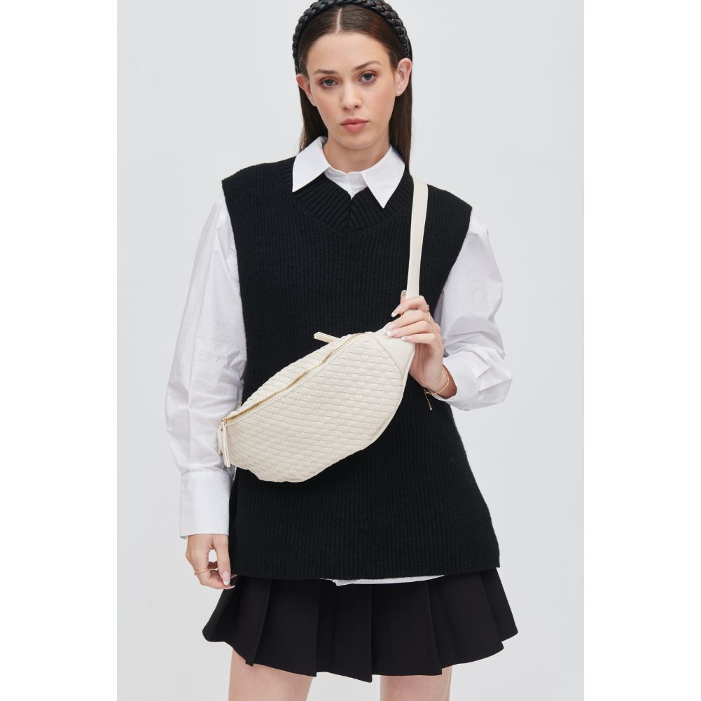Woman wearing Ivory Urban Expressions Theos Belt Bag 840611107343 View 2 | Ivory