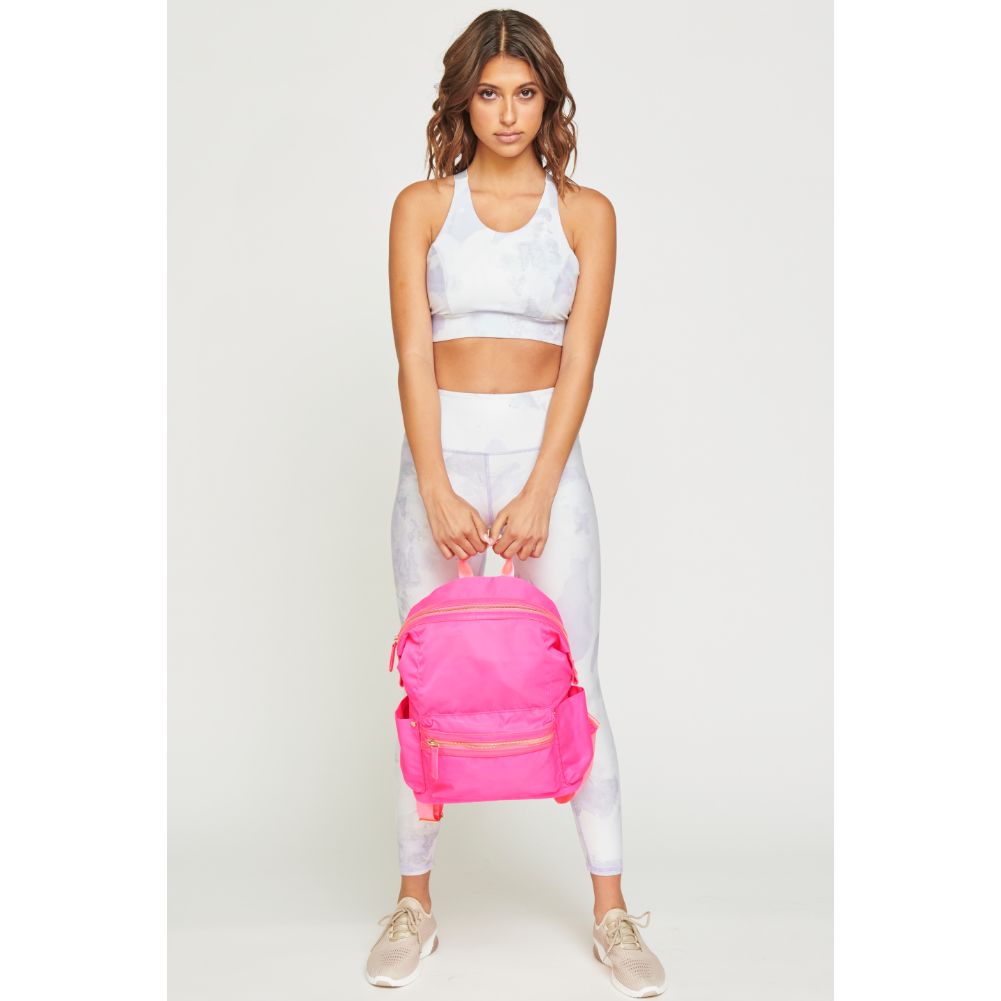 Woman wearing Neon Pink Urban Expressions Zenon Backpack 840611167132 View 3 | Neon Pink