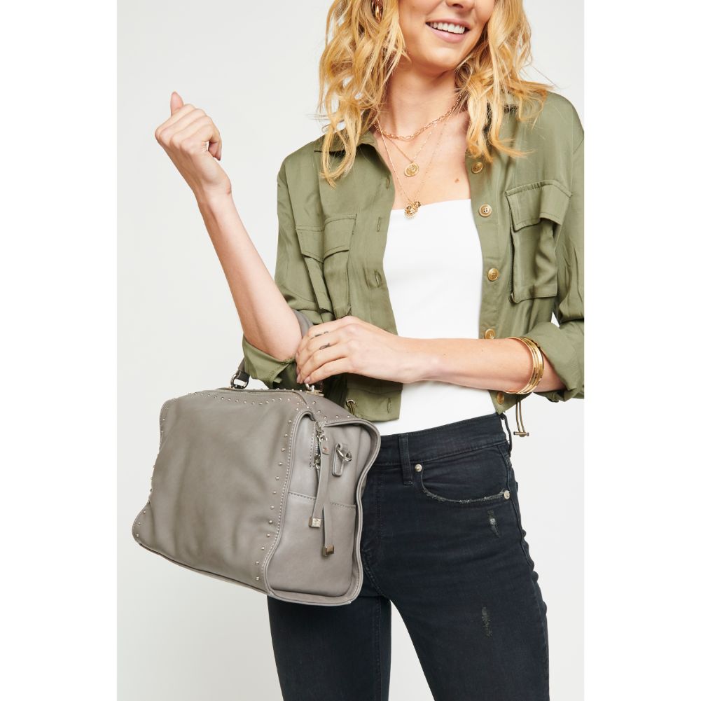 Woman wearing Grey Urban Expressions Madden Satchel 840611153753 View 3 | Grey