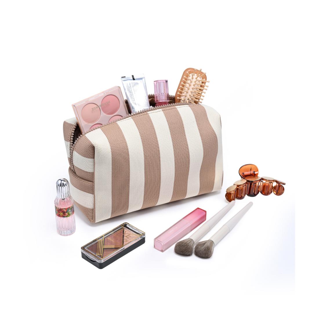 Urban Essentials Essential Stripe Cosmetic & Travel Organizer Pouch 840504215872 View 5 | Natural Ivory