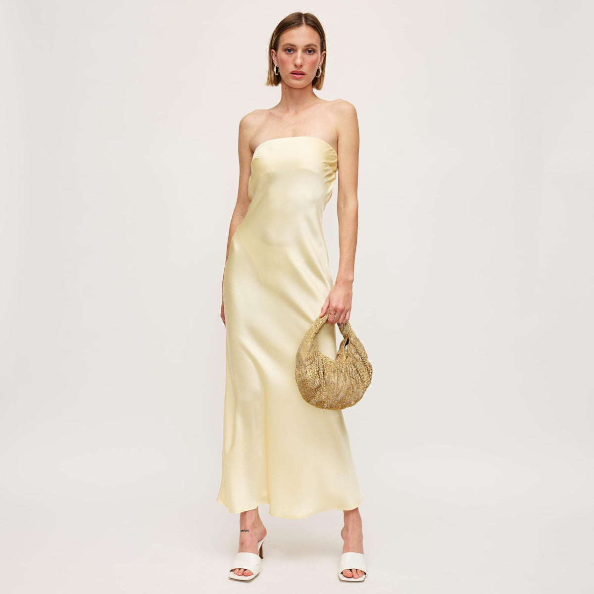 Woman wearing Gold Urban Expressions Arianna Evening Bag 840611160478 View 3 | Gold