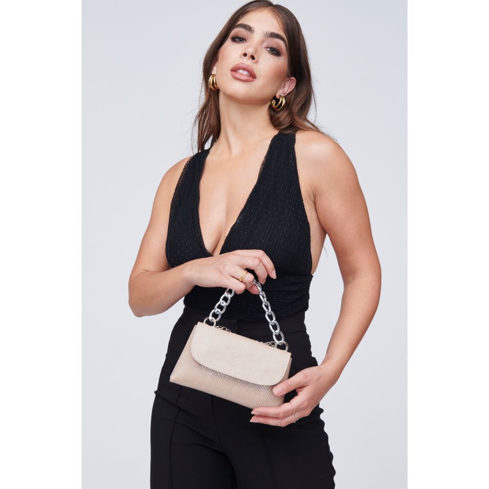 Woman wearing Nude Urban Expressions Teagan Crossbody 818209011600 View 3 | Nude