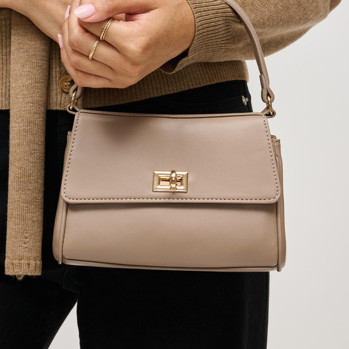 Woman wearing Taupe Urban Expressions Estee Crossbody 840504214813 View 3 | Taupe