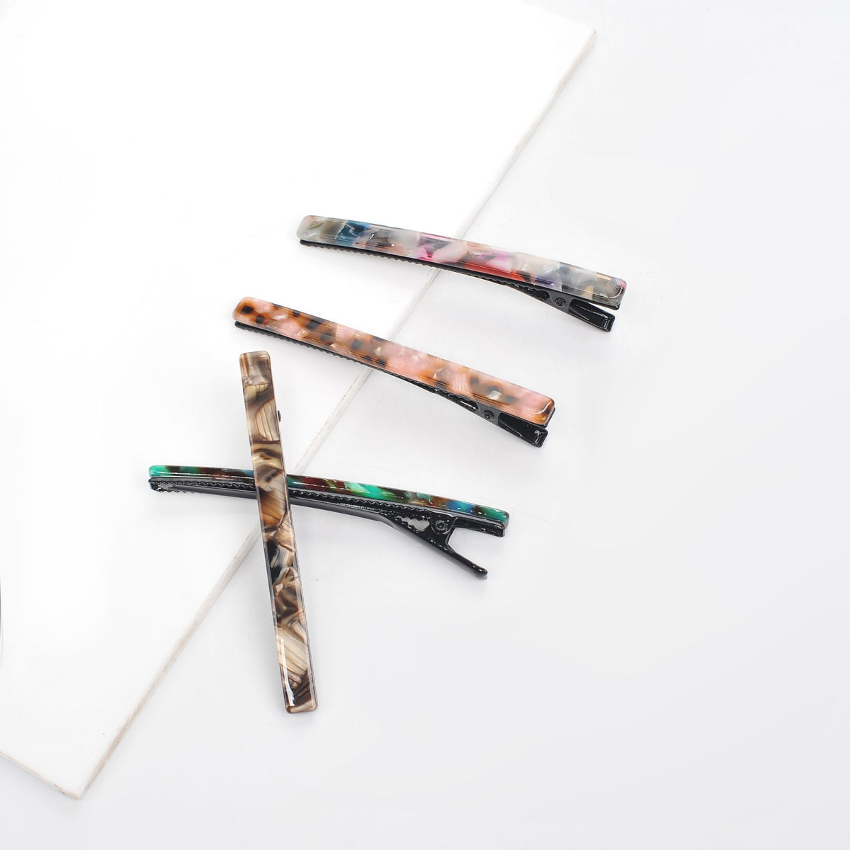 Urban Expressions Acetate Fiber Slide Set - Assorted 4 Pack Hair Clip 818209013406 View 3 | Pink Grey Green Natural