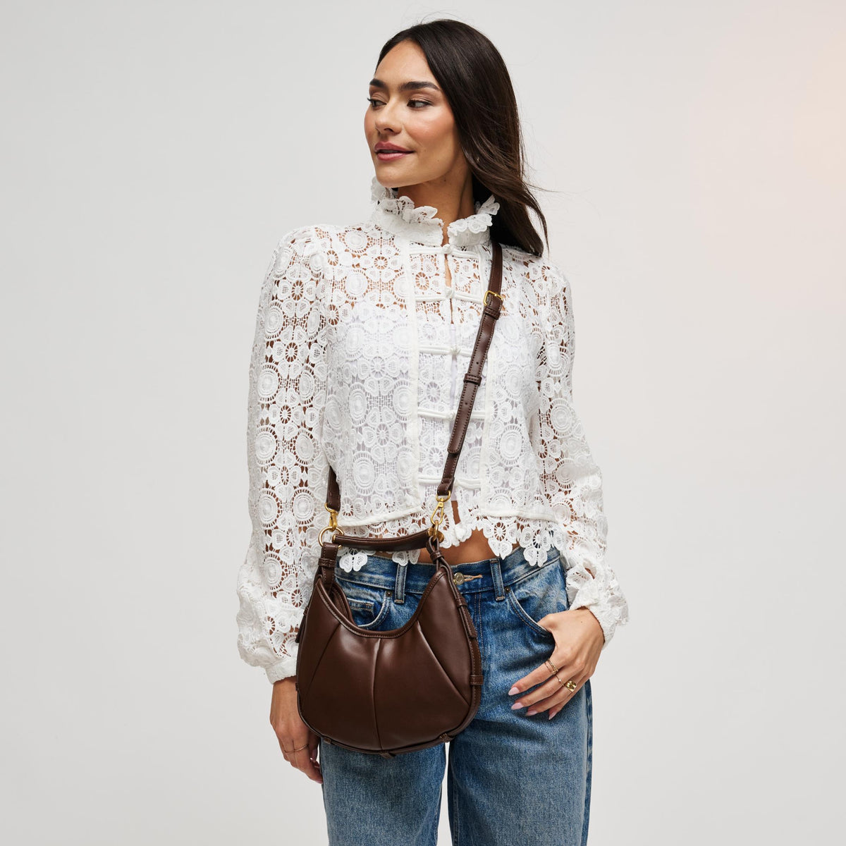 Woman wearing Chocolate Urban Expressions McCarthy - Small Hobo 840504211980 View 2 | Chocolate