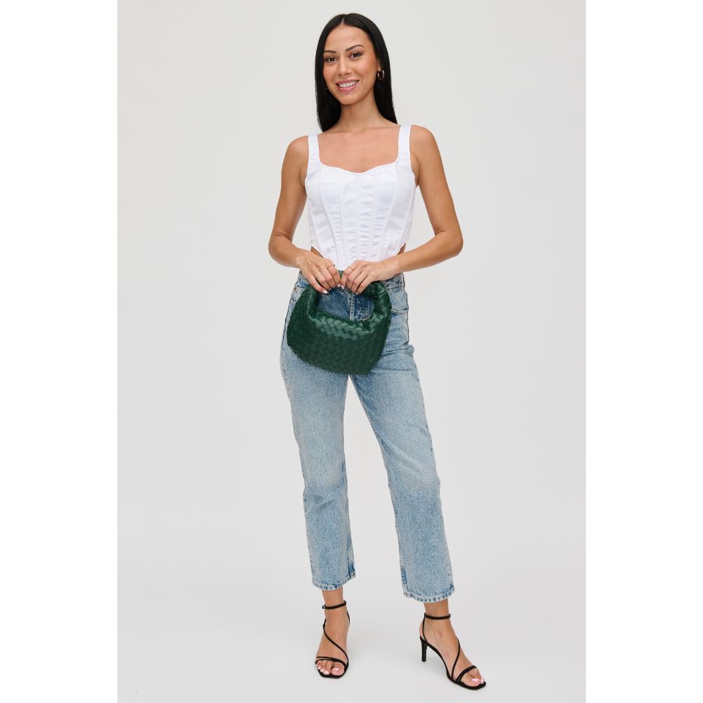 Woman wearing Hunter Green Urban Expressions Tracy - Woven Clutch 840611109675 View 4 | Hunter Green