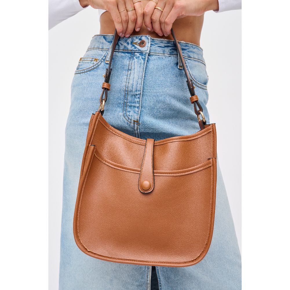 Woman wearing Tan Urban Expressions Leota Crossbody 840611119926 View 4 | Tan