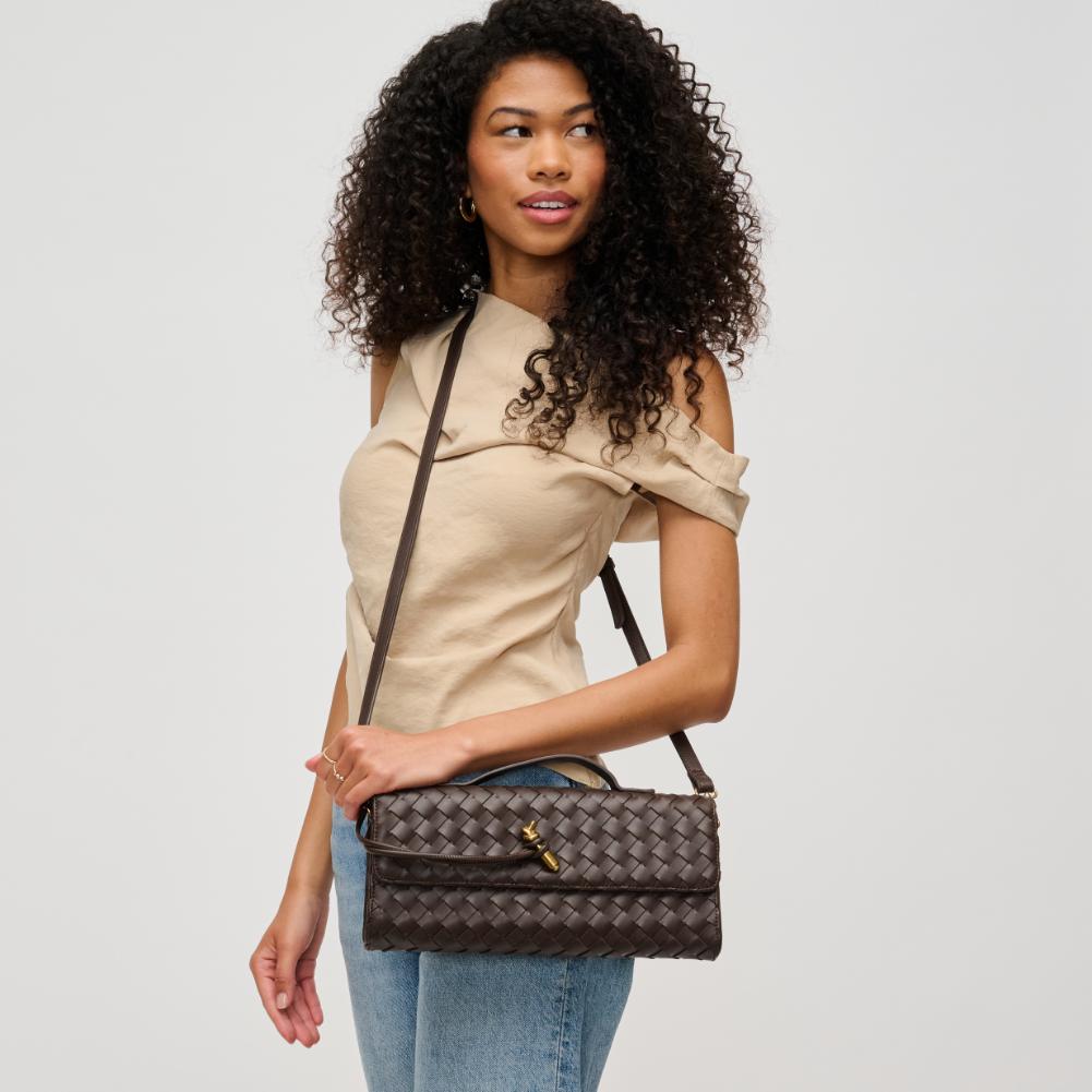 Woman wearing Espresso Urban Expressions Ada Crossbody 840611137074 View 1 | Espresso
