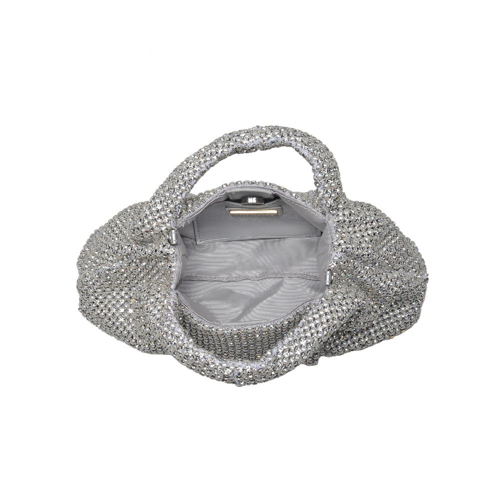 Woman wearing Pearl Silver Urban Expressions Renata Evening Bag 840611193599 View 9 | Pearl Silver
