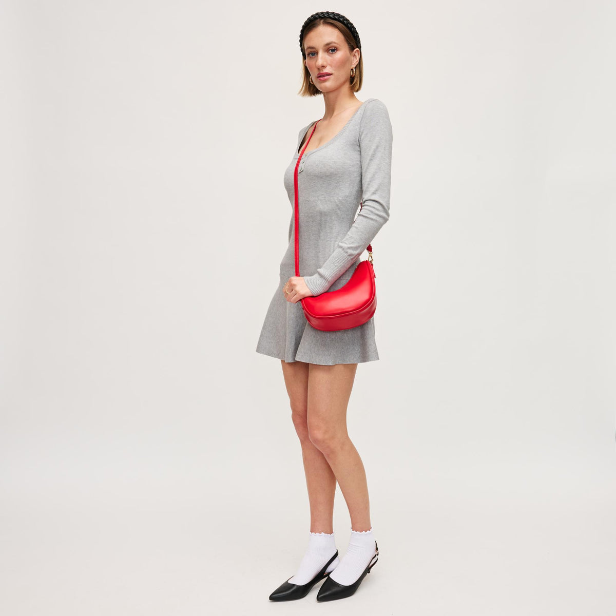 Woman wearing Red Urban Expressions Mila Crossbody 840611154323 View 4 | Red