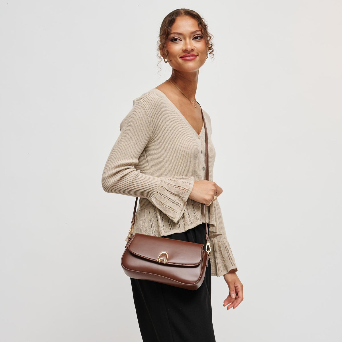 Woman wearing Chocolate Urban Expressions Langdon Shoulder Bag 840504212734 View 2 | Chocolate