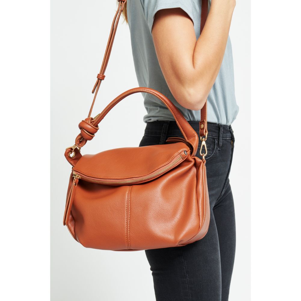 Woman wearing Tan Urban Expressions Layla Messenger 840611179036 View 4 | Tan