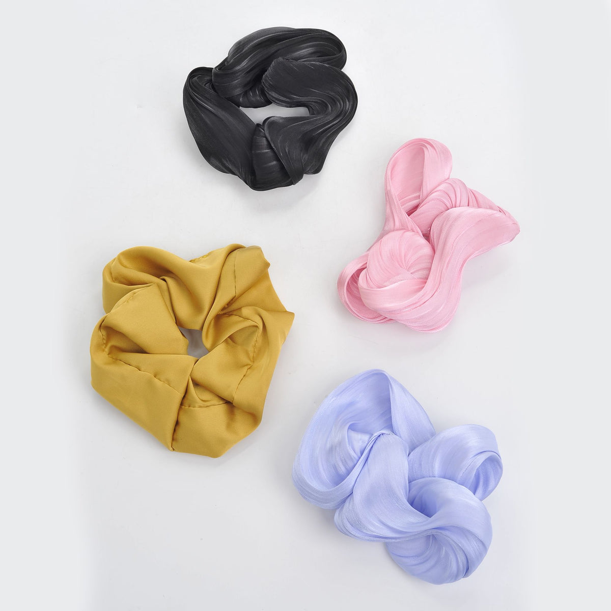 Product Image of Urban Expressions Scrunchie - Assorted 4 Pack Scrunchie 818209014359 View 1 | Black Yellow Sky Blue Pink