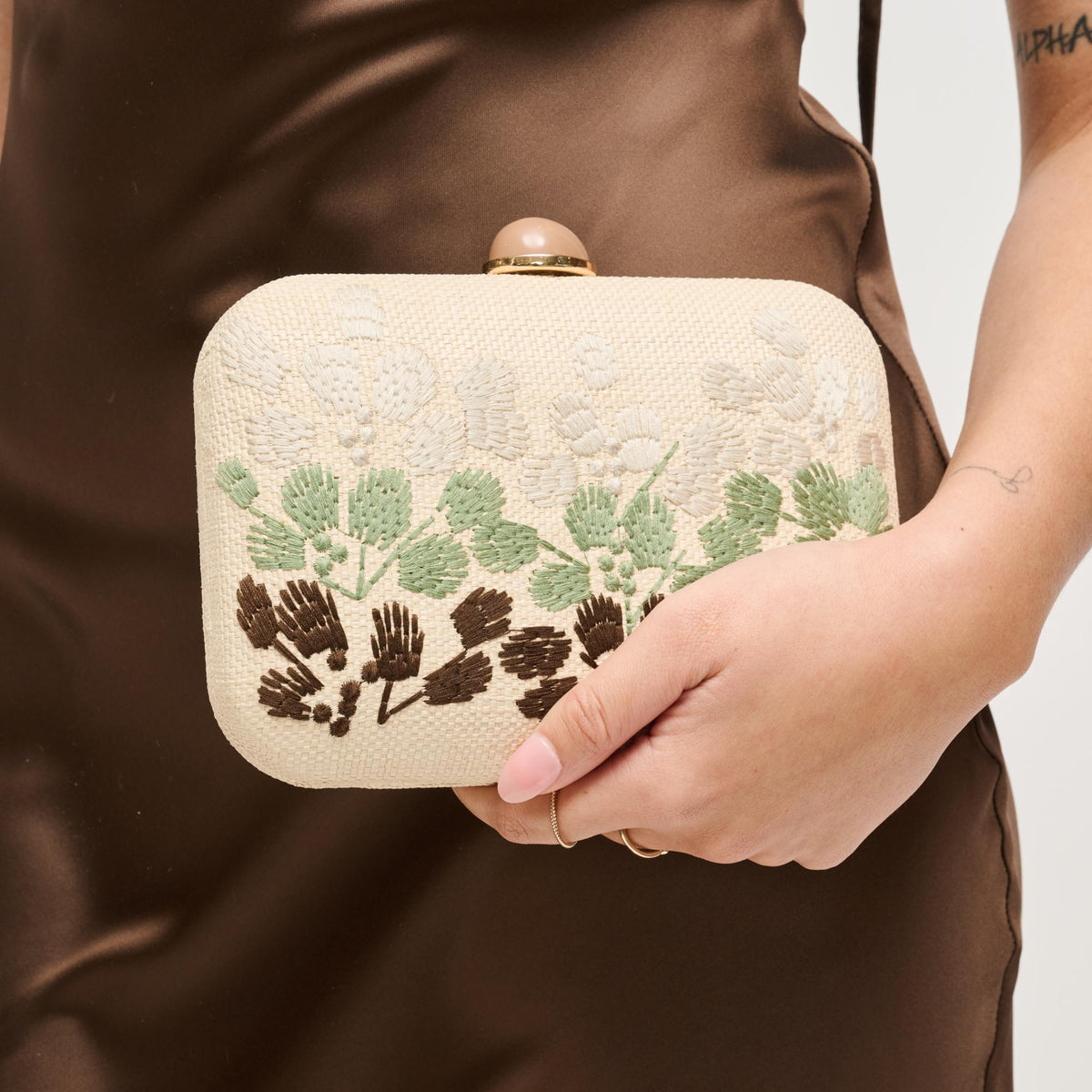 Woman wearing Ivory Urban Expressions Roley Evening Bag 840504208386 View 2 | Ivory