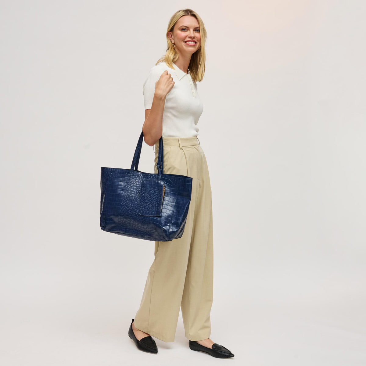 Woman wearing Midnight Urban Expressions Tiffany Tote 840611199003 View 3 | Midnight