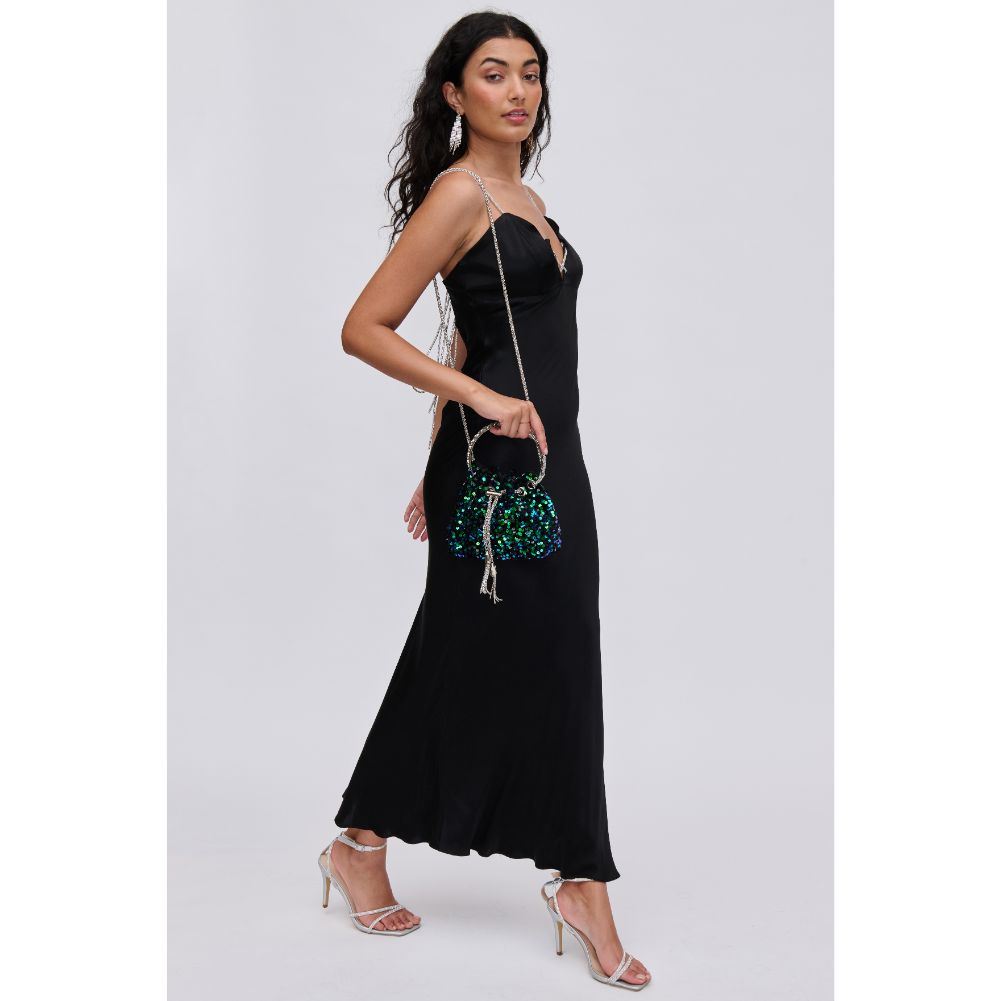 Woman wearing Peacock Urban Expressions Starsha Evening Bag 840611113498 View 3 | Peacock