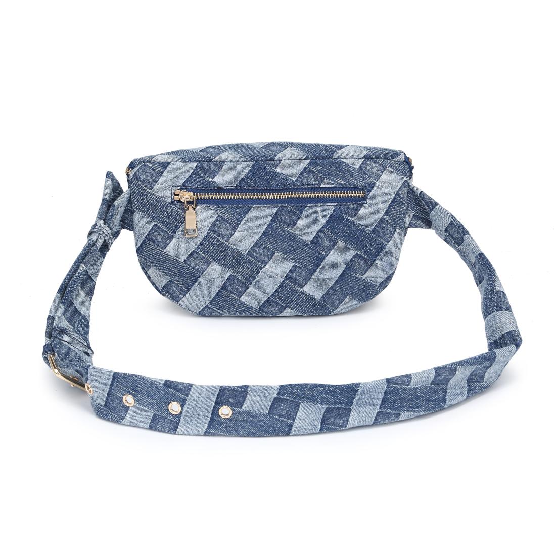 Woman wearing Denim Urban Expressions Leslie Belt Bag 840611160744 View 7 | Denim