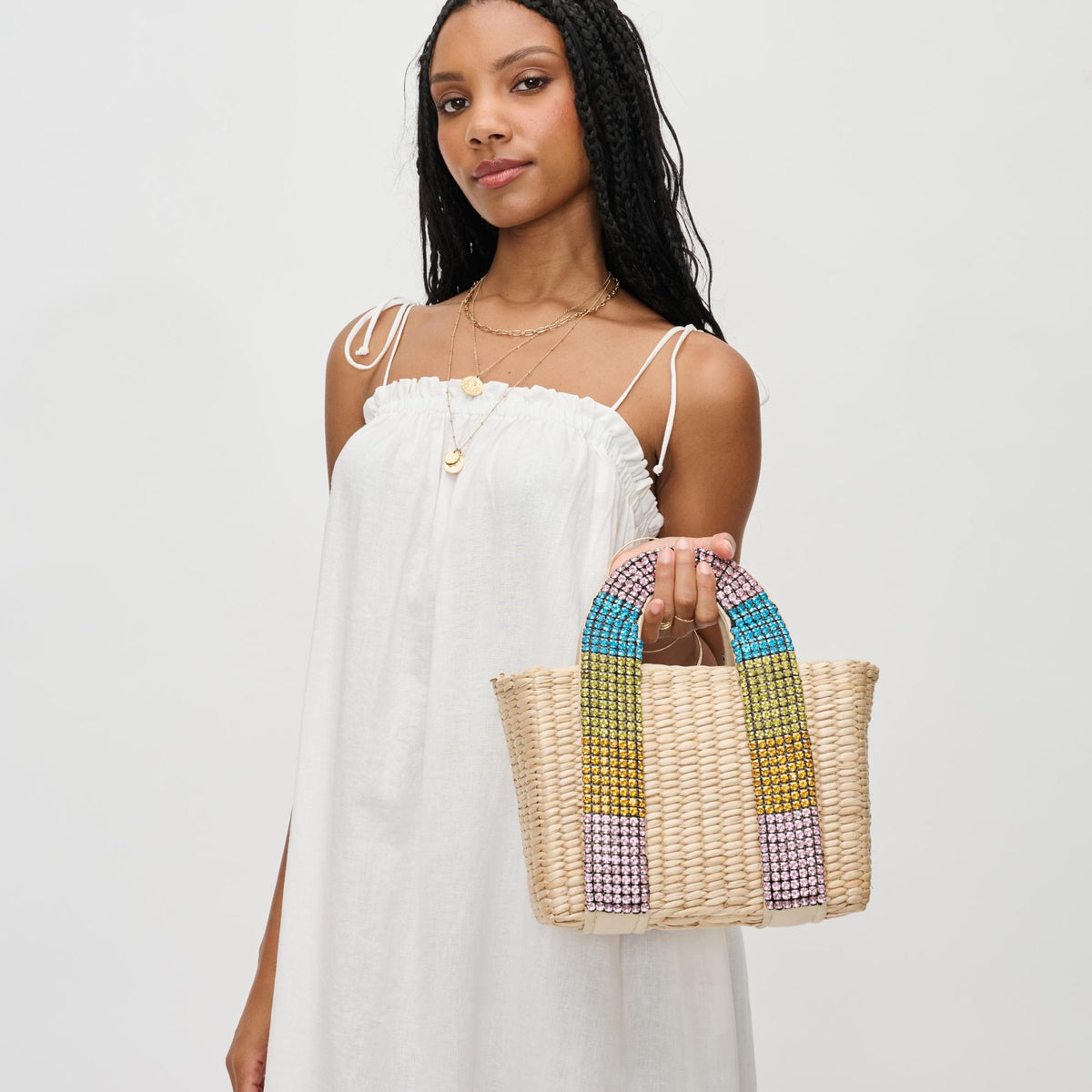 Woman wearing Natural Multi Urban Expressions Mahdi Crossbody 840611144485 View 2 | Natural Multi