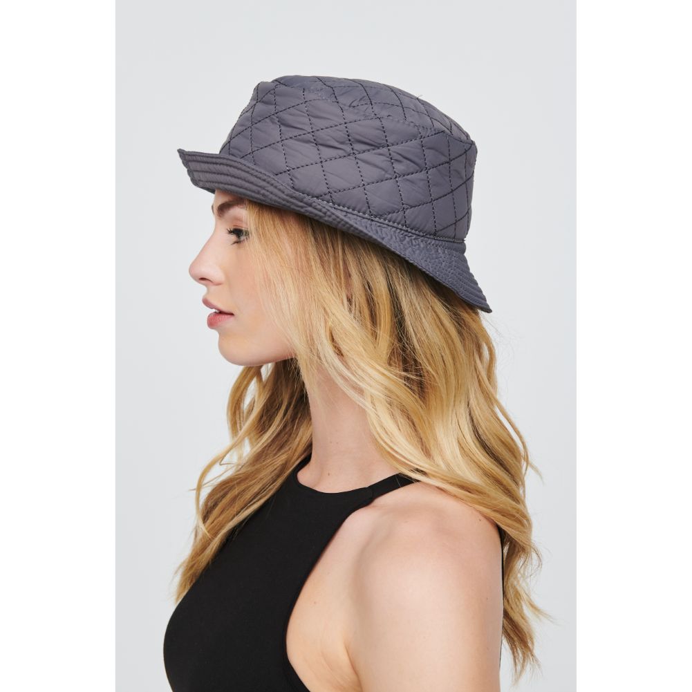 Woman wearing Carbon Urban Expressions Quilted Nylon Bucket Hat Bucket Hat 818209014861 View 1 | Carbon