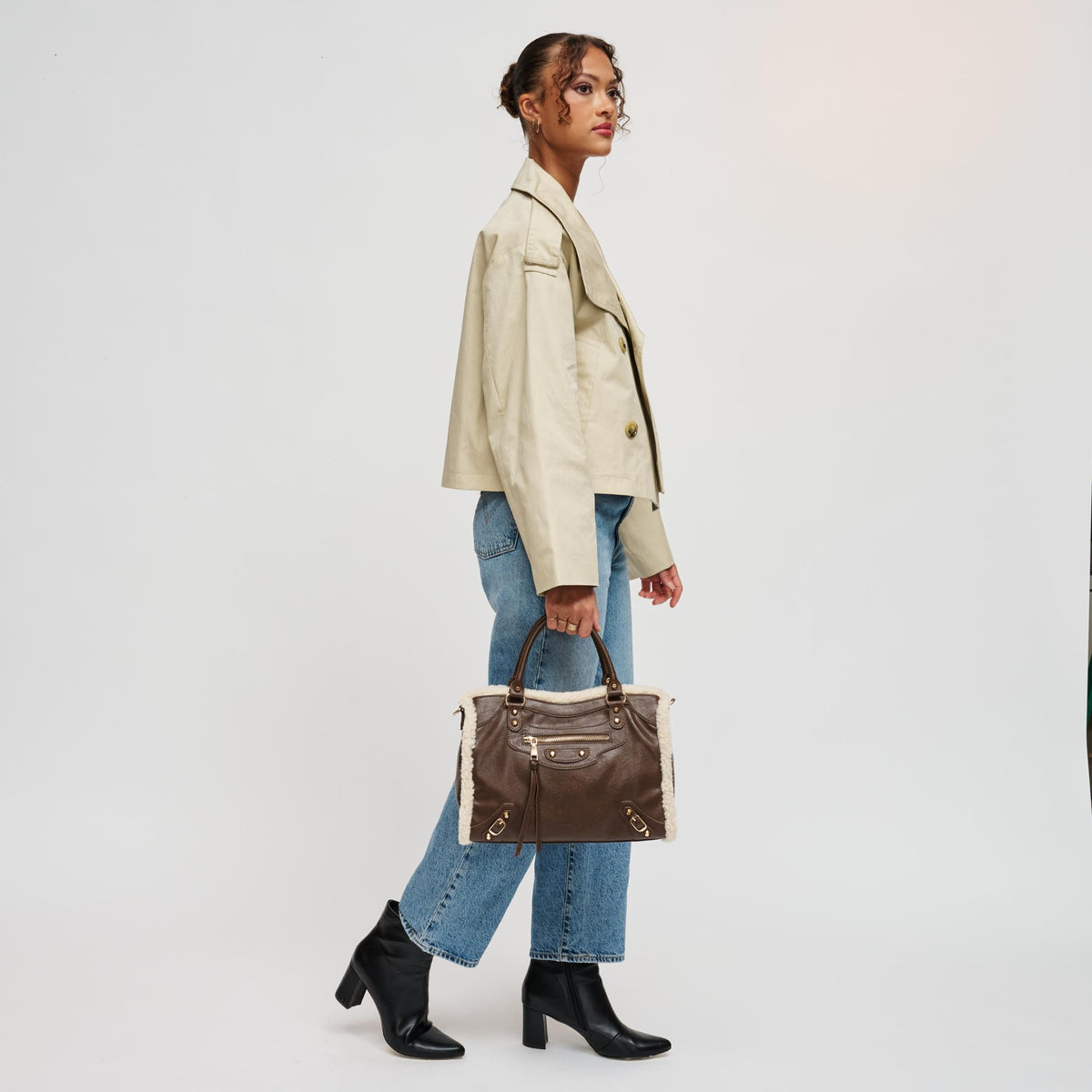 Woman wearing Chocolate Urban Expressions Seraphina Satchel 840504211928 View 4 | Chocolate