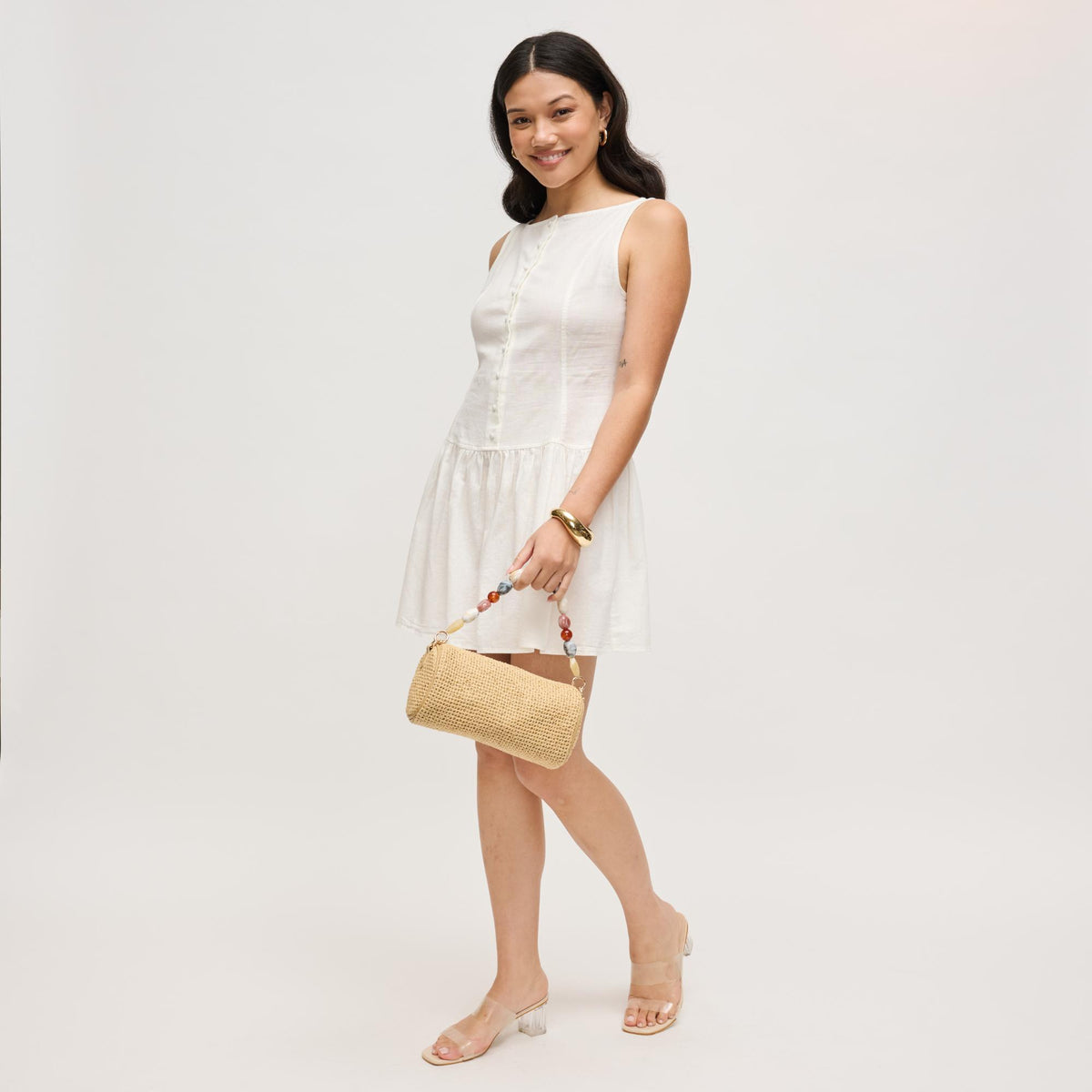 Woman wearing Natural Urban Expressions Rachel - Straw Clutch 840504206238 View 3 | Natural