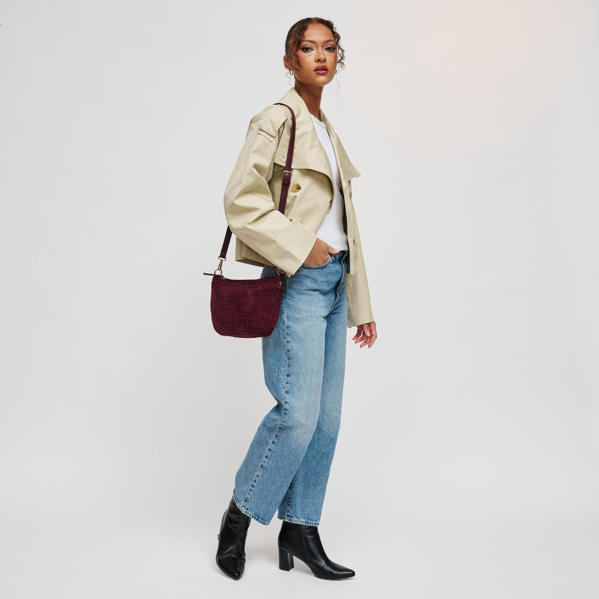 Woman wearing Burgundy Urban Expressions Jordan - FS Crossbody 840504211829 View 3 | Burgundy