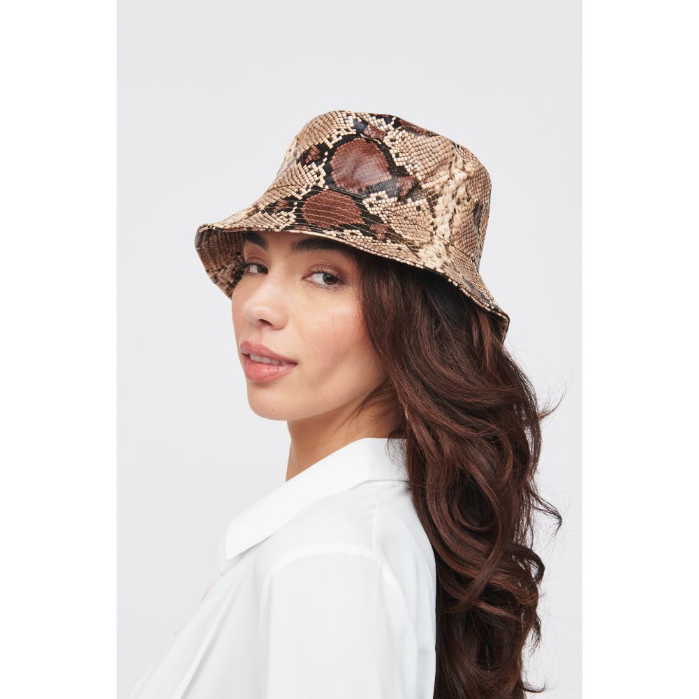 Woman wearing Natural Snake Urban Expressions Vegan Leather Bucket Hat Bucket Hat 818209014809 View 1 | Natural Snake