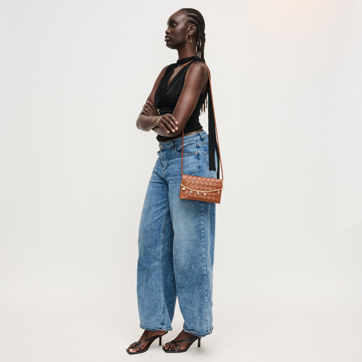 Woman wearing Chocolate Urban Expressions Aubrey Crossbody 840504205651 View 2 | Chocolate