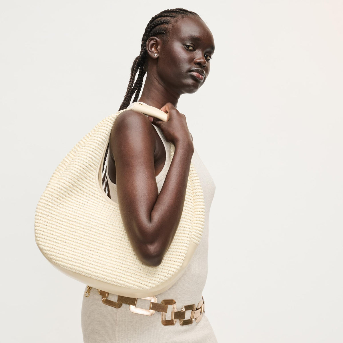 Woman wearing Ivory Urban Expressions Zoey Tote 840504204753 View 2 | Ivory