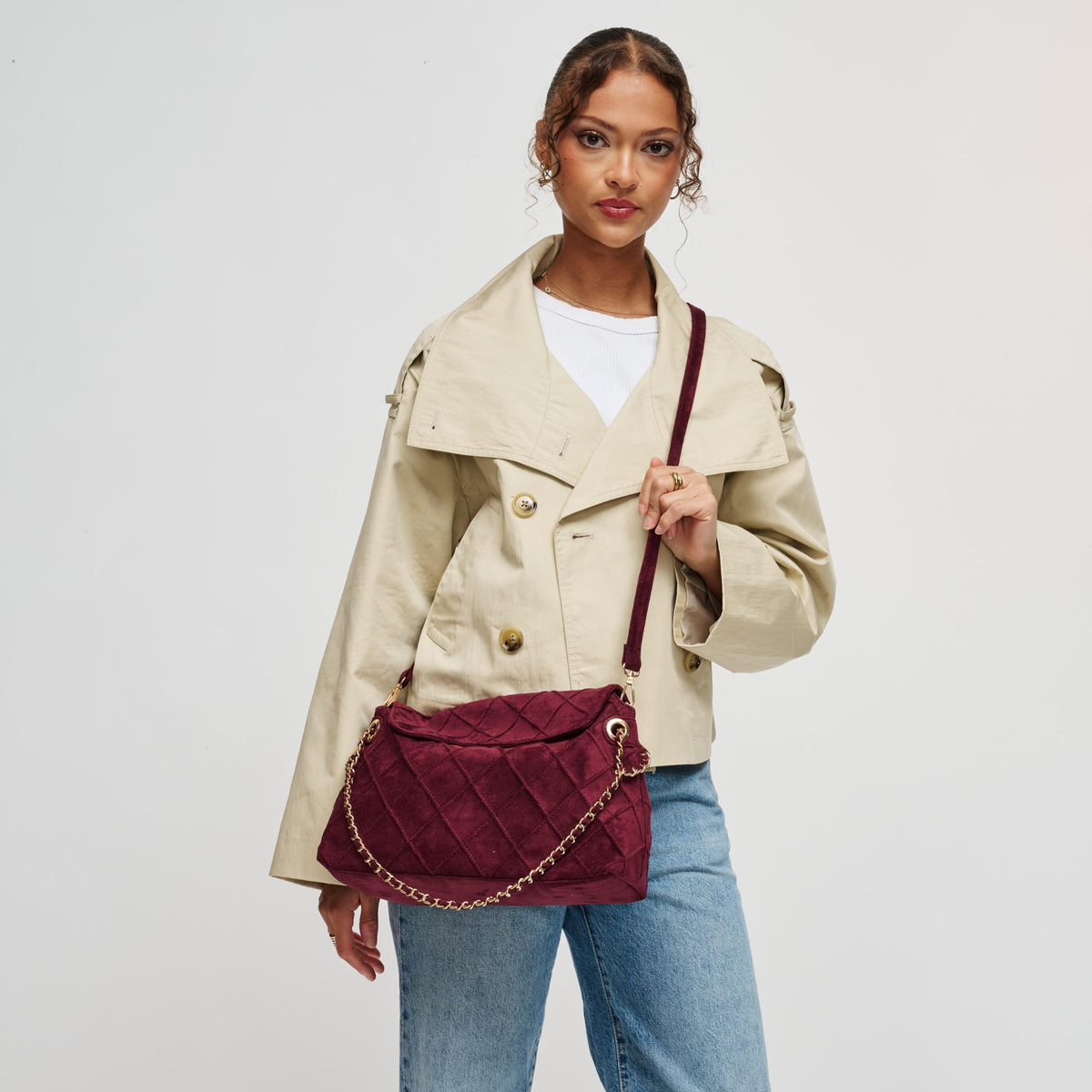 Woman wearing Wine Urban Expressions Crew Hobo 840504213731 View 2 | Wine