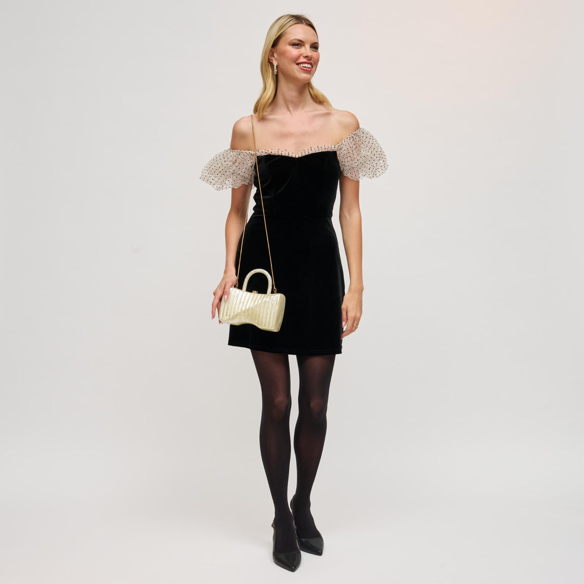 Woman wearing Ivory Urban Expressions Julie Evening Bag 840611198679 View 4 | Ivory