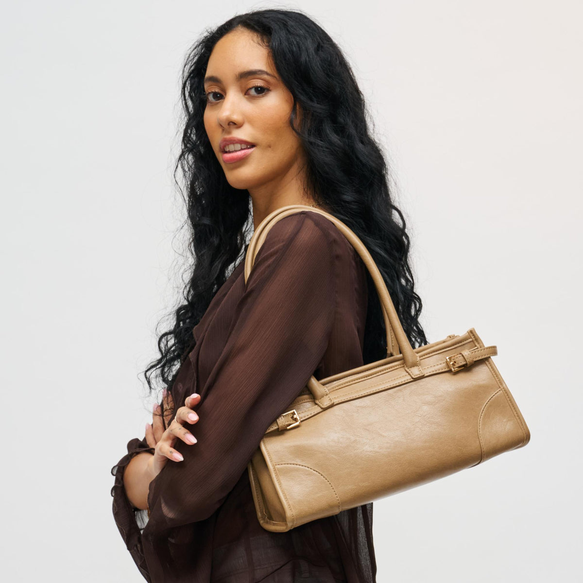 Woman wearing Natural Urban Expressions Jade Crossbody 840611198242 View 3 | Natural