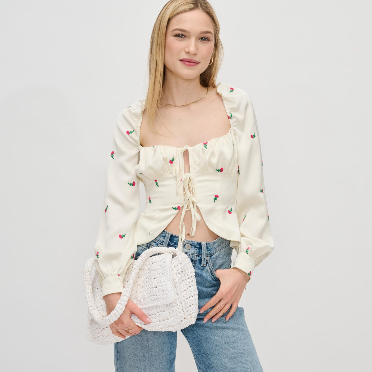 Woman wearing White Urban Expressions Anika Crossbody 840611124616 View 3 | White