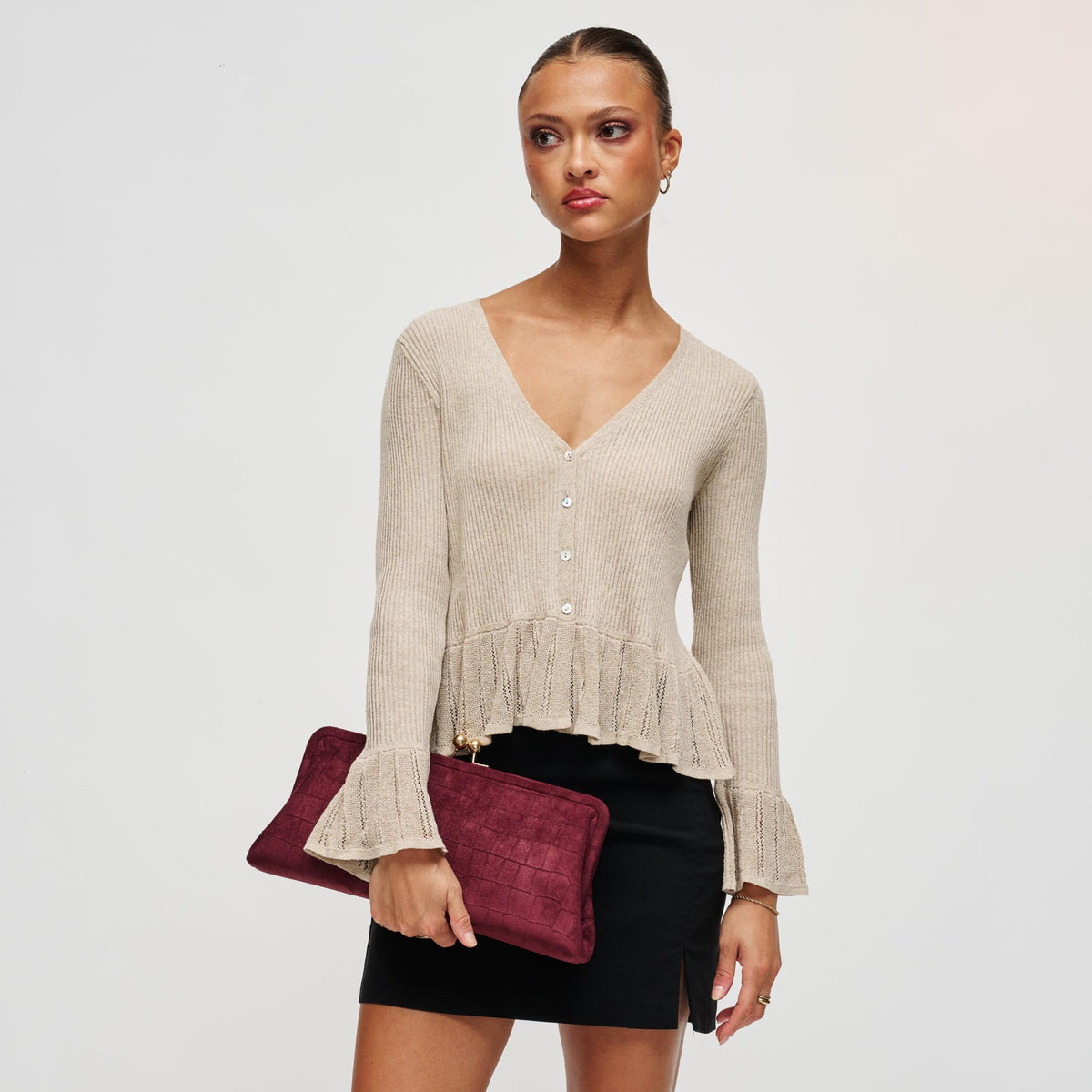 Woman wearing Burgundy Urban Expressions Kristin - SU Clutch 840504212512 View 3 | Burgundy