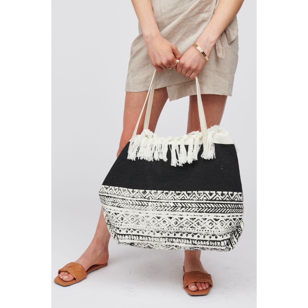 Woman wearing Black White Urban Expressions Vesper Tote 818209018005 View 2 | Black White