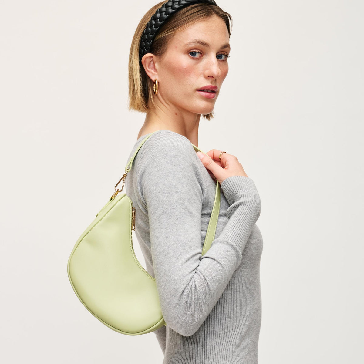 Woman wearing Pistachio Urban Expressions Mila Crossbody 840611154347 View 1 | Pistachio