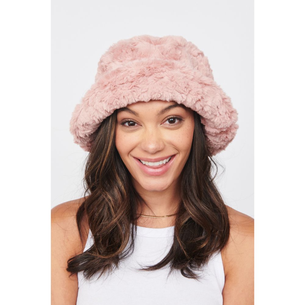 Woman wearing Natural Urban Expressions Faux Fur Bucket Hat Bucket Hat 818209014601 View 1 | Natural