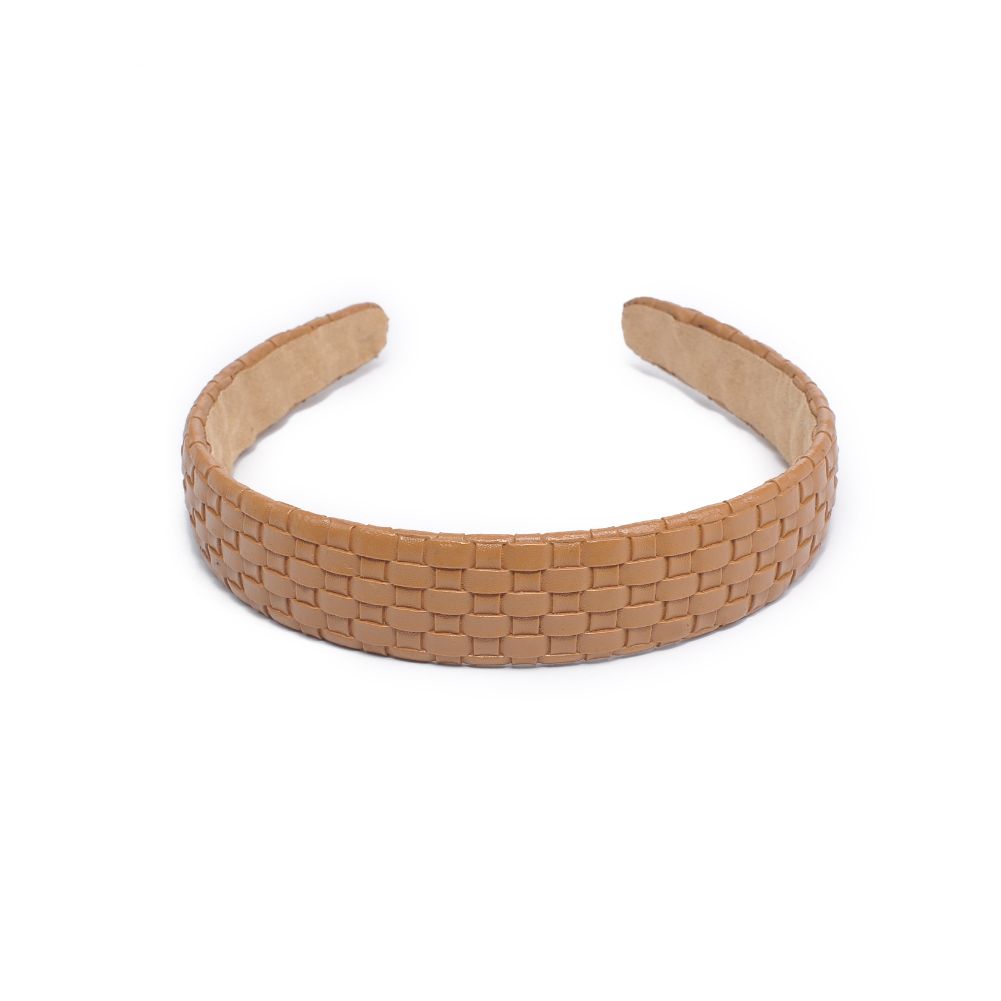 Product Image of Urban Expressions Embossed Woven Vegan Leather Headband Headband 818209014250 View 6 | Tan