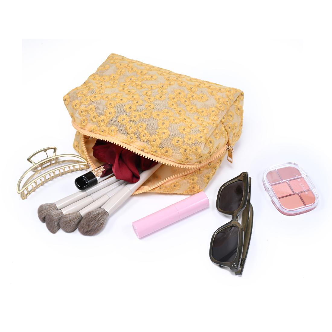 Woman wearing Sunflower Urban Essentials Daisy Chain Cosmetic & Travel Organizer Pouch 840504207518 View 1 | Sunflower