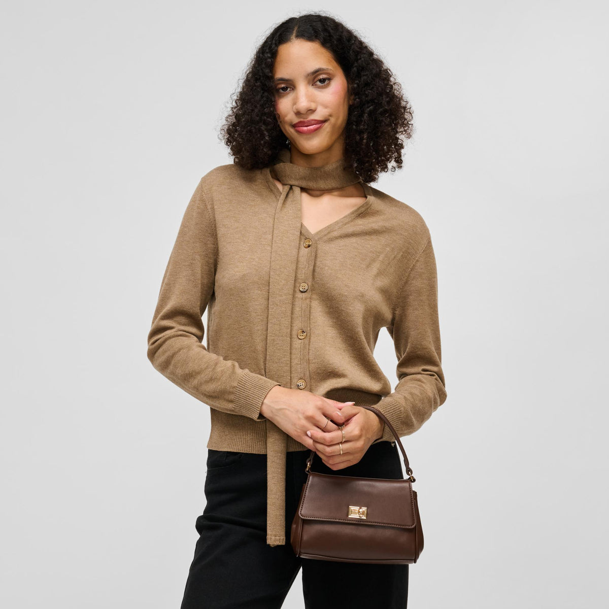 Woman wearing Chocolate Urban Expressions Estee Crossbody 840504214806 View 3 | Chocolate
