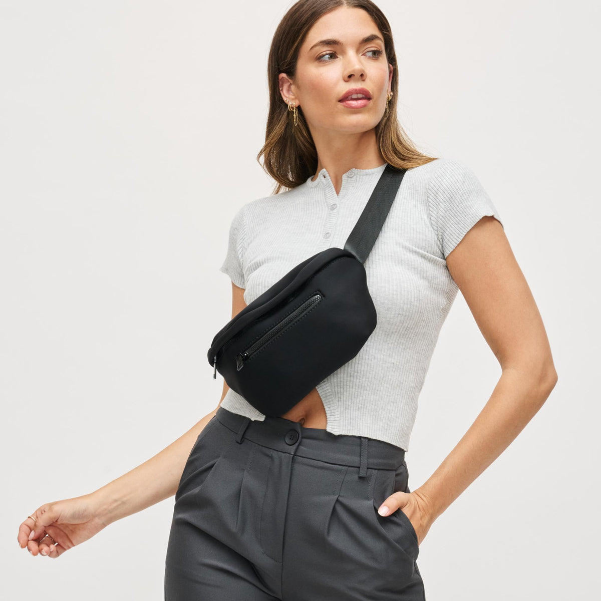 Woman wearing Black Urban Expressions Celestine Belt Bag 840504200199 View 1 | Black