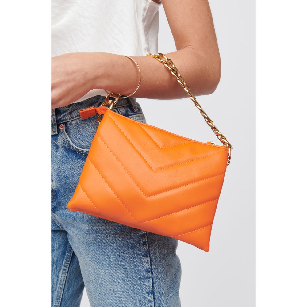 Woman wearing Tangerine Urban Expressions Andie Crossbody 840611100955 View 4 | Tangerine