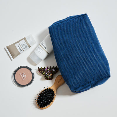 Woman wearing Denim Urban Essentials Cordially Yours - Corduroy Cosmetic & Travel Organizer Pouch 840611197016 View 1 | Denim